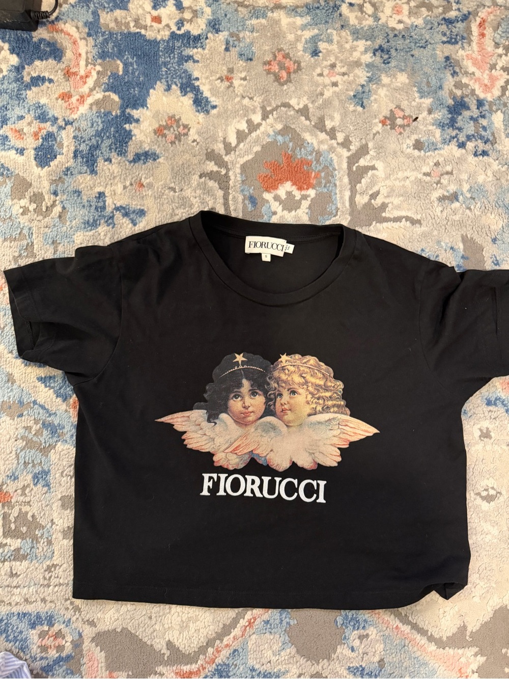 Fiorucci Black Angel Graphic Tee with Dual Cherubs